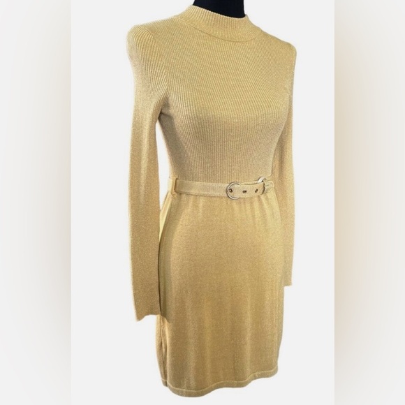 Free People French Girl Mini dress in Gold with belt.Metallic . Spring .Size M - Picture 3 of 9